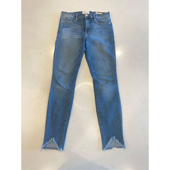 Frame Le skinny triangle raw hem blue jeans size 28 - Picture 2 of 10